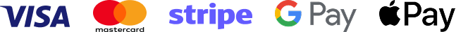 We accept Visa, Mastercard, Stripe, Google Pay and Apple Pay